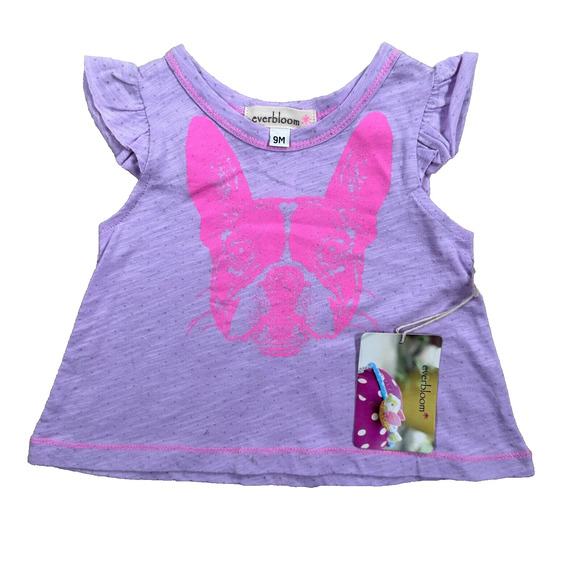 Everbloom Baby Girl 9 Months Purple/Pink Bulldog Graphic Flutter Sleeve Tunic - Picture 1 of 9